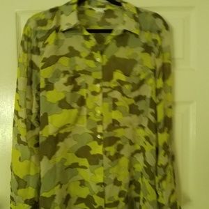 Club Monaco Semi Sheer Green Camouflage Buttondown